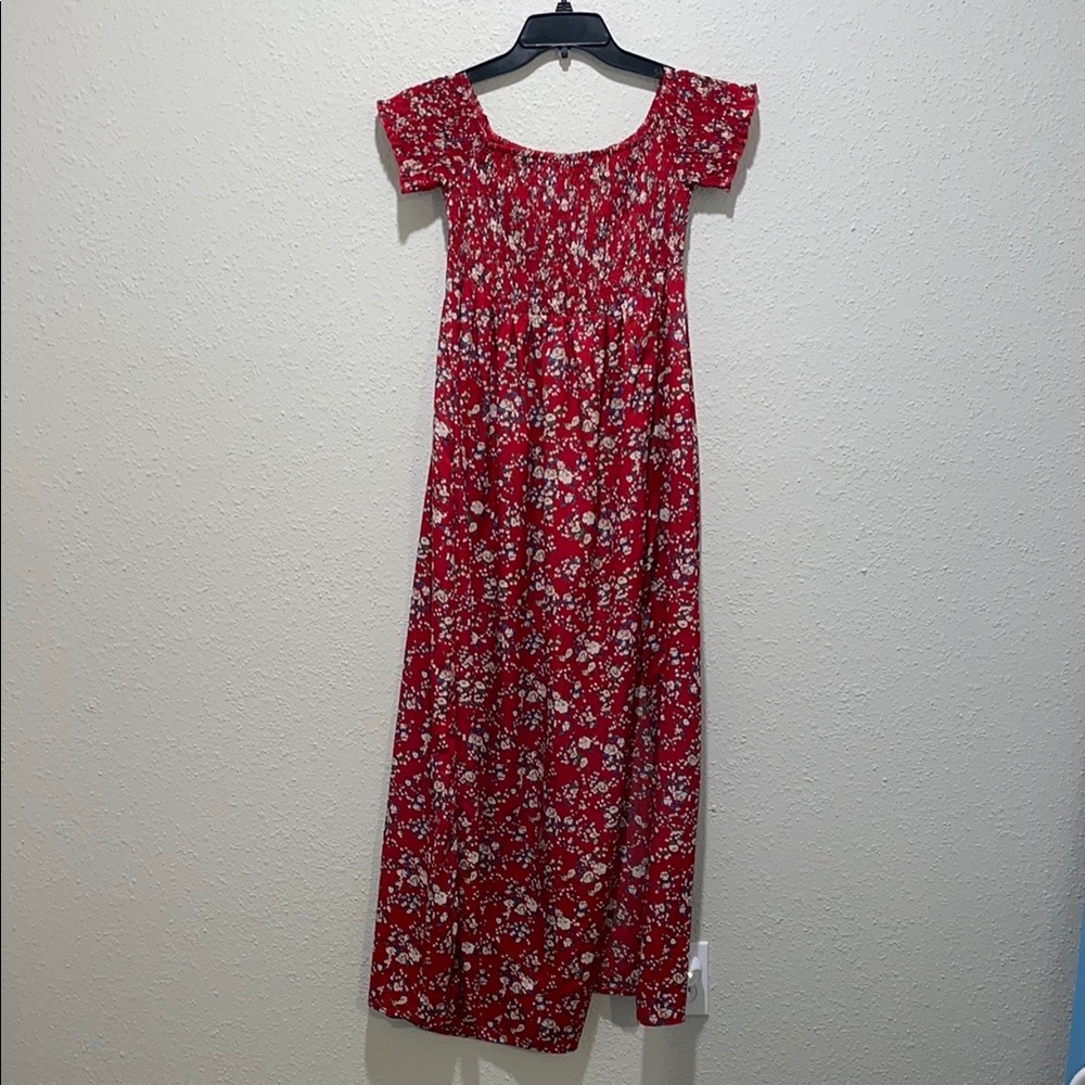 SHEIN Red and Blue Floral Smocked Maxi Dress